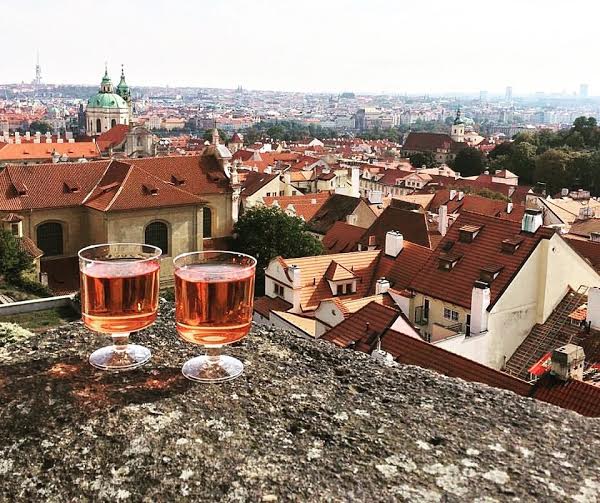 Wine at Prague Palace and view of the city